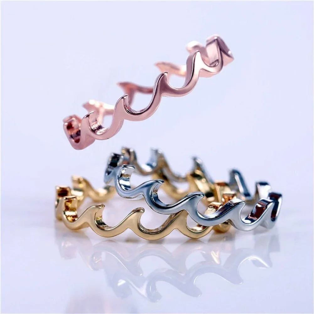 ✨ Wave Fire Minimalist Simple Trendy Anillos Lovely Rings for Women, PD066 - Picture 4 of 5